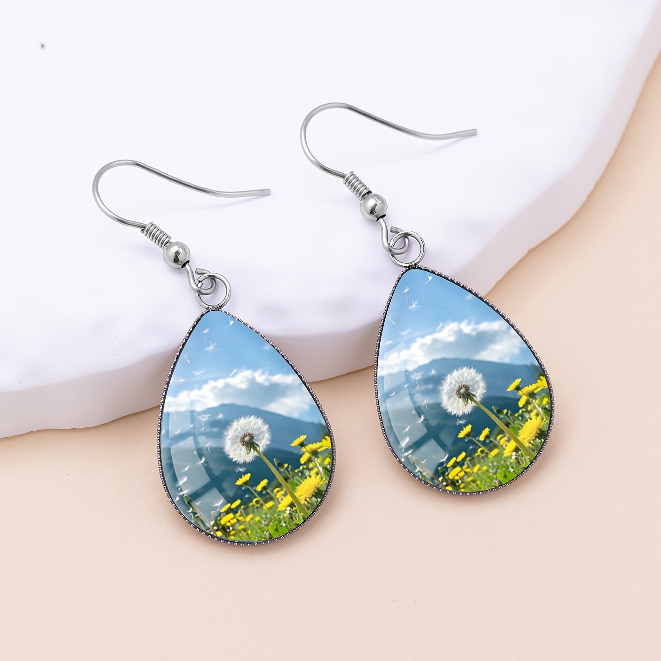 Women's Dandelion Wildflower Drop Earrings, Summer Style
